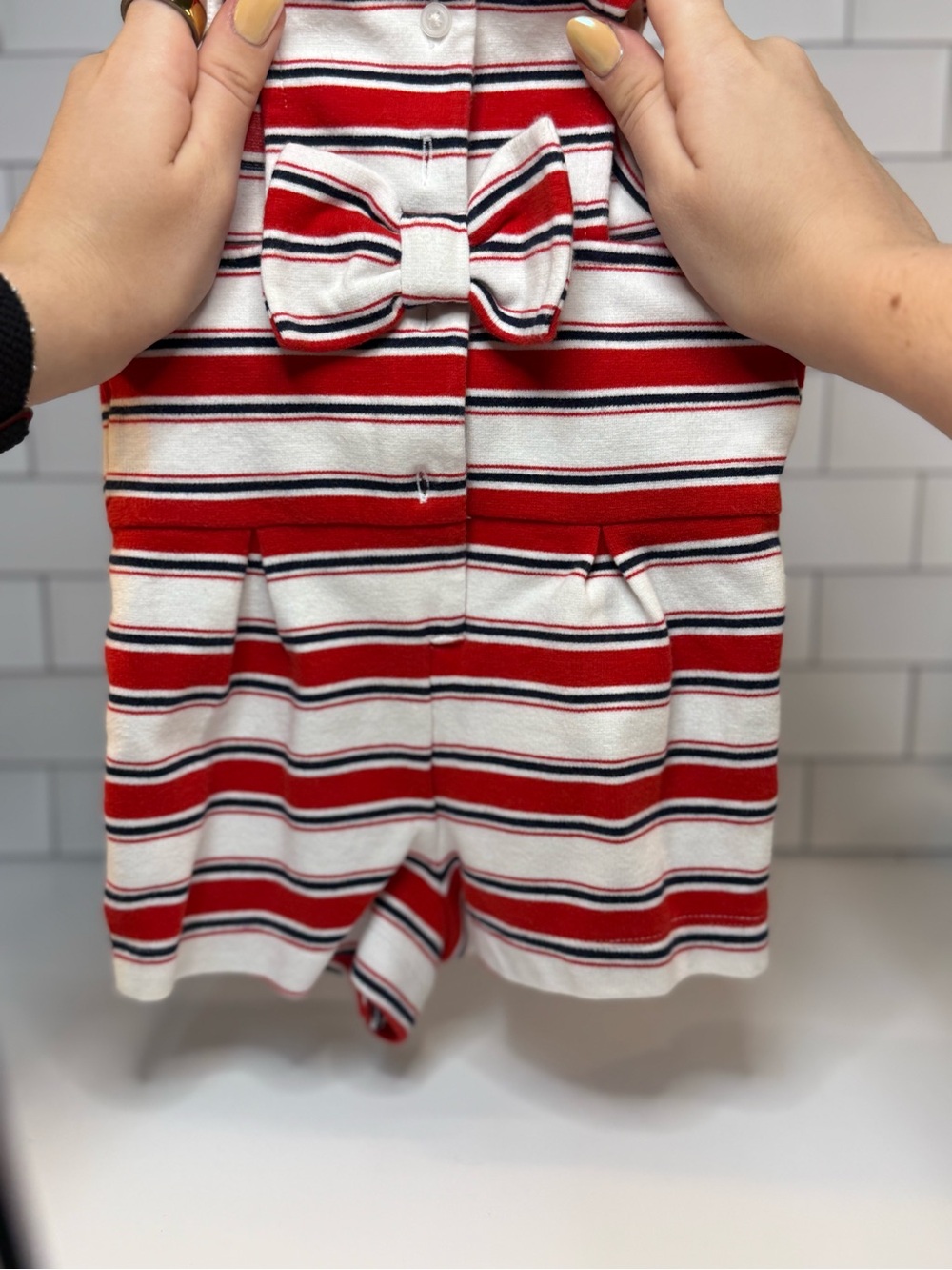 Janie and Jack Red, White & Navy Striped Sleeveless Romper